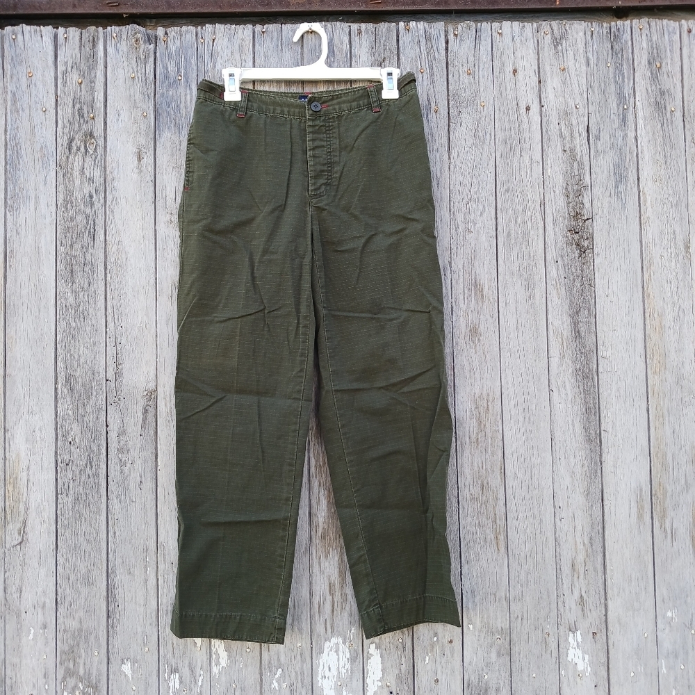 Gap Womens Sz 4 Rip Stop Mid Rise Army Green Outdoor Crop Pants Button Fly